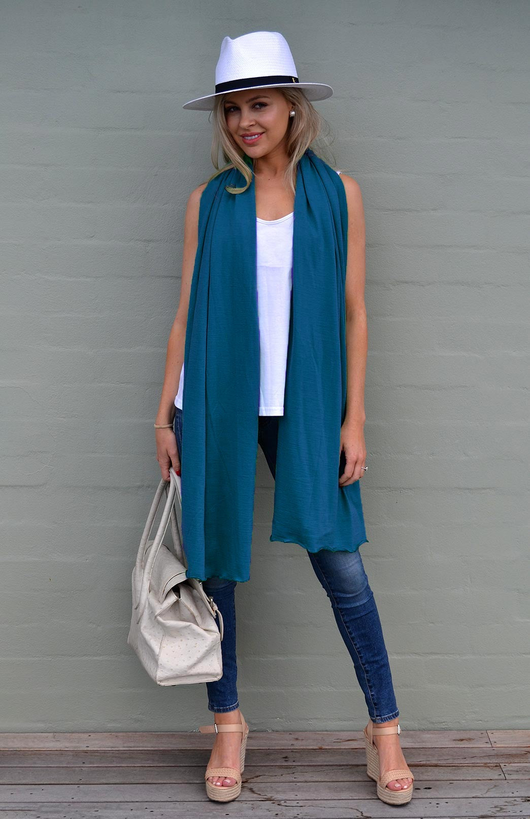 Teal Women&#39;s Merino Wool Plain Scarf
