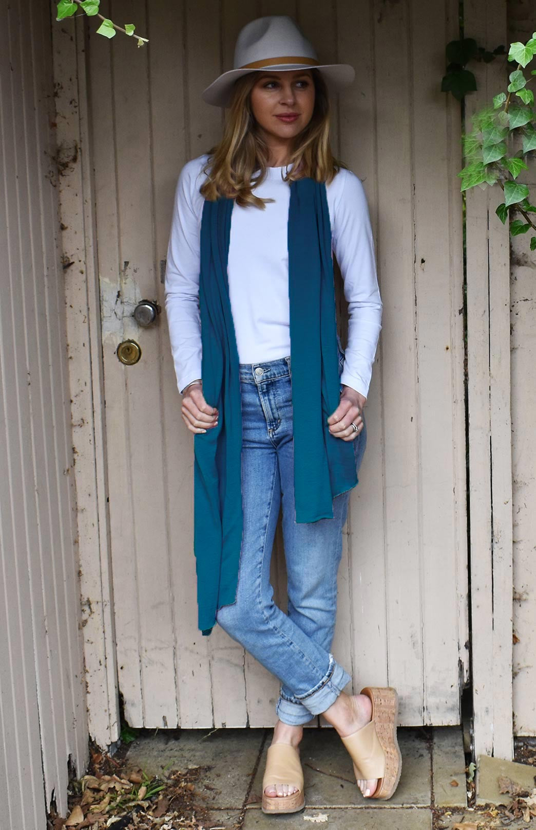 Teal Women's Merino Wool Plain Scarf