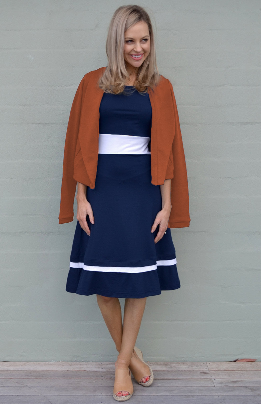 Navy & Ivory Women's Merino Wool Sleeveless Dress