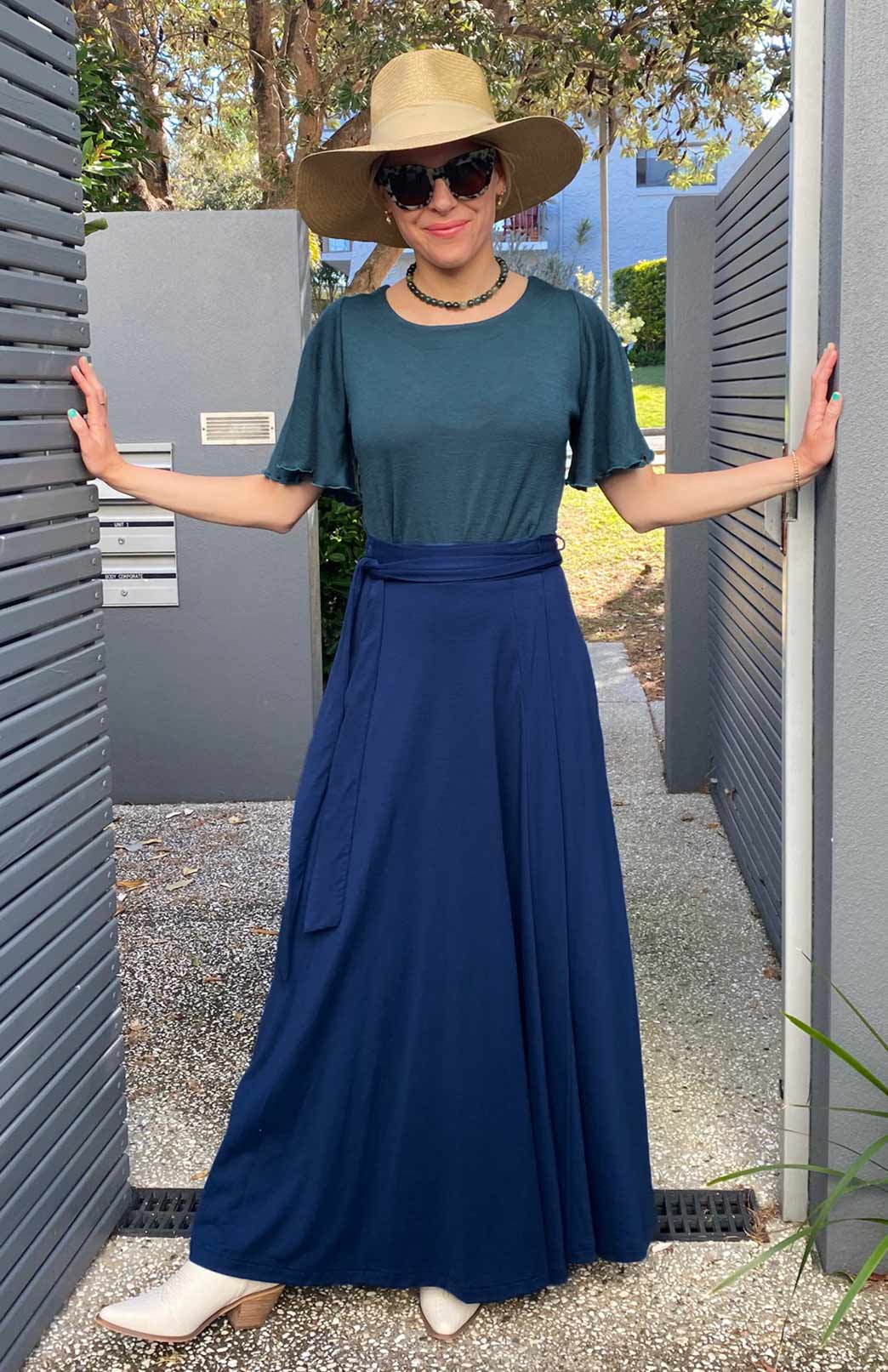 Deep Sea Green Women's Cape Sleeve Merino Wool T-Shirt