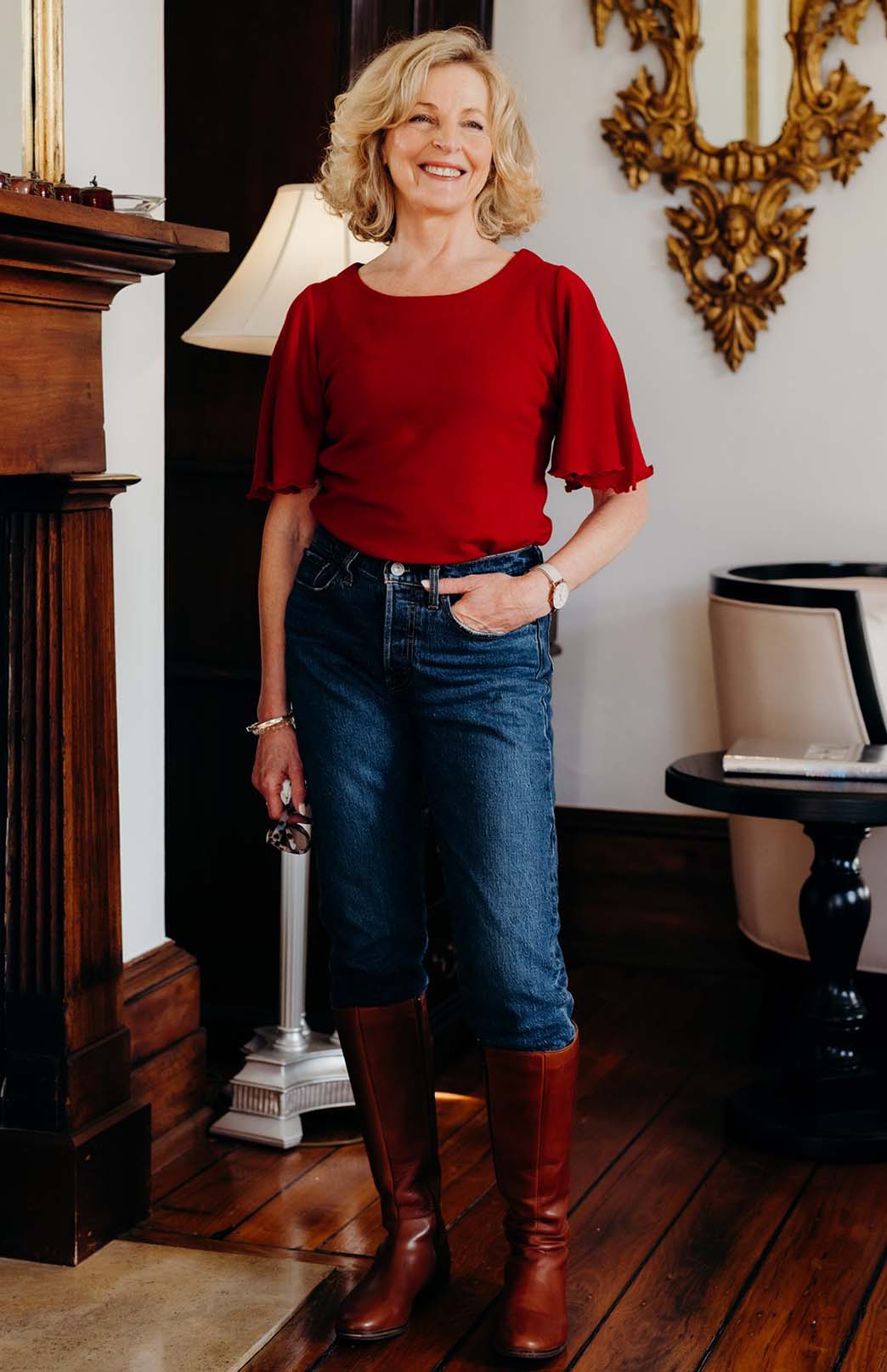 Chilli Red Women's Cape Sleeve Merino Wool T-Shirt