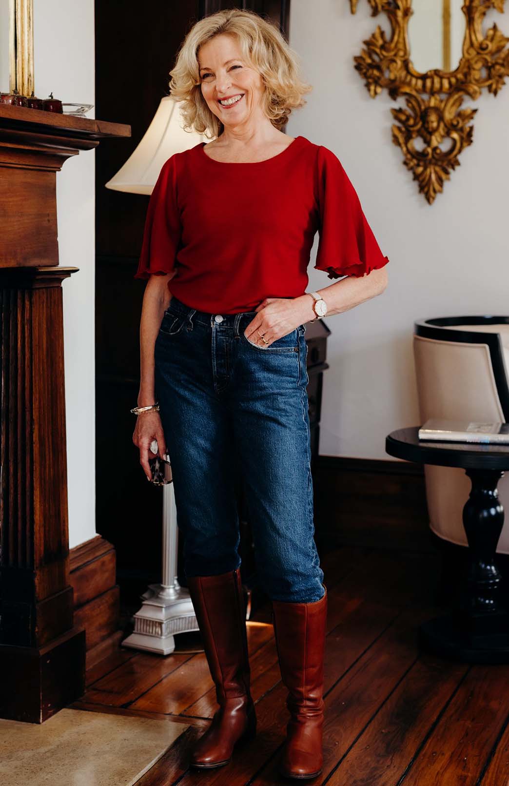 Chilli Red Women's Cape Sleeve Merino Wool T-Shirt