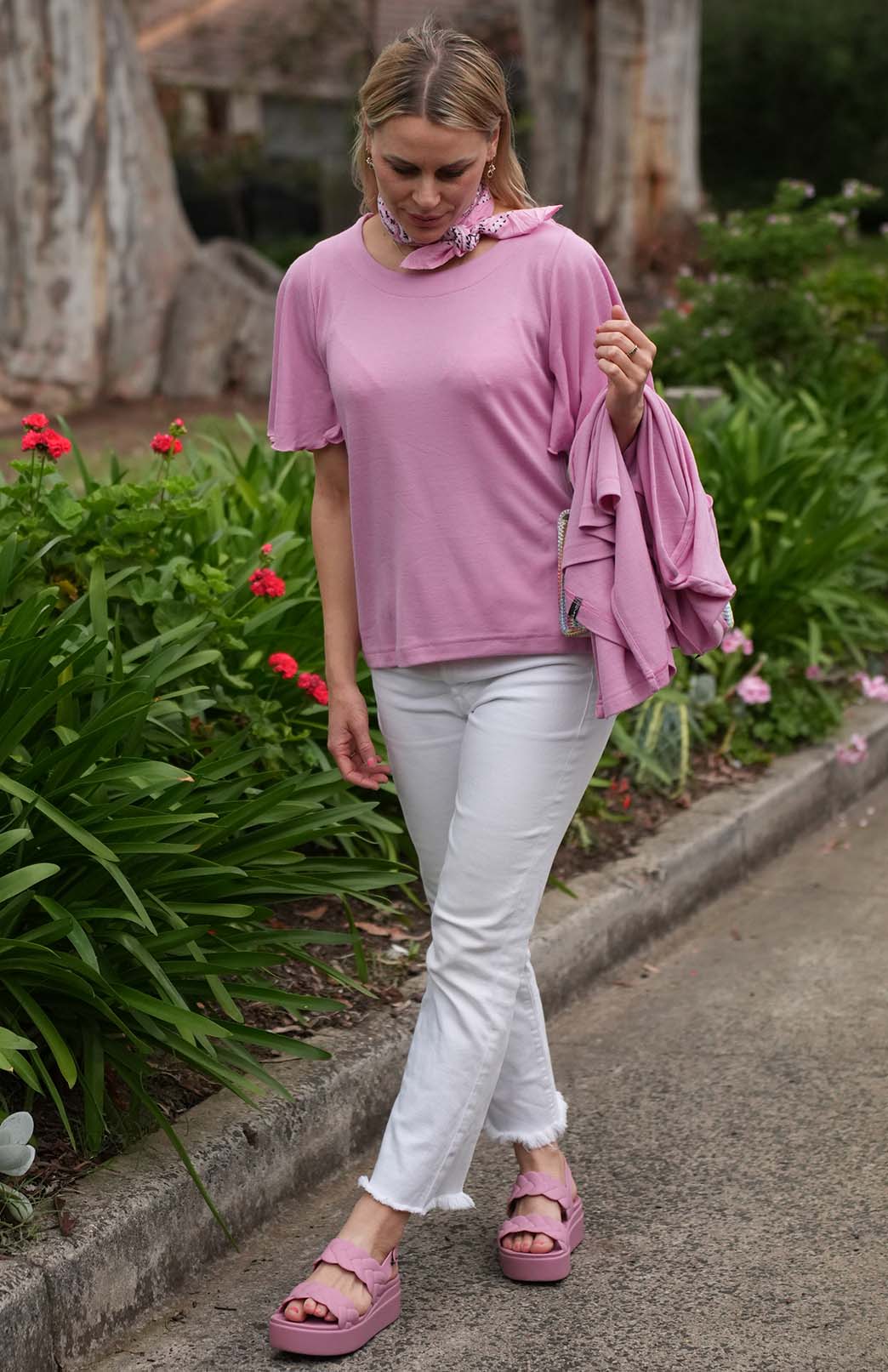 Crocus Pink Women's Cape Sleeve Merino Wool T-Shirt