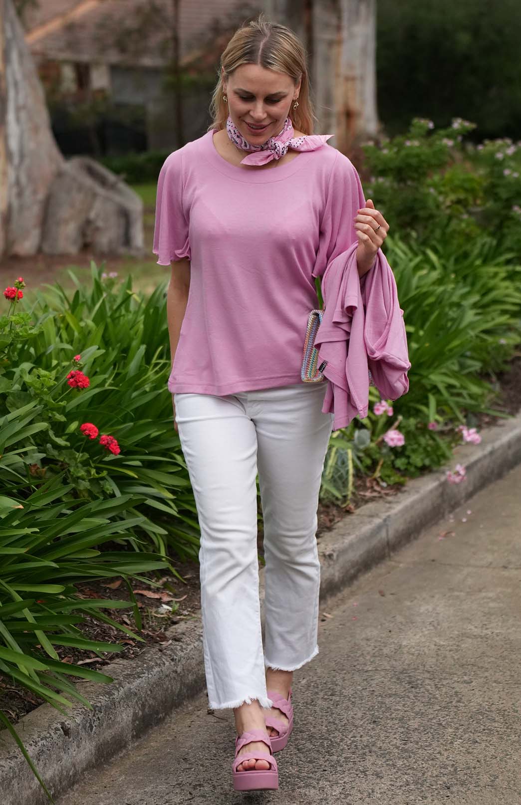 Crocus Pink Women's Cape Sleeve Merino Wool T-Shirt