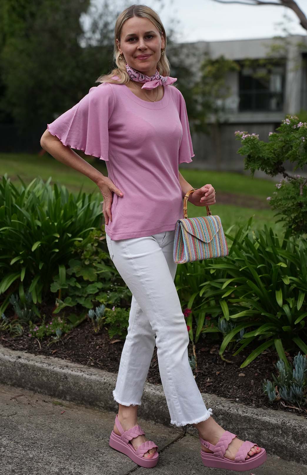 Crocus Pink Women's Cape Sleeve Merino Wool T-Shirt