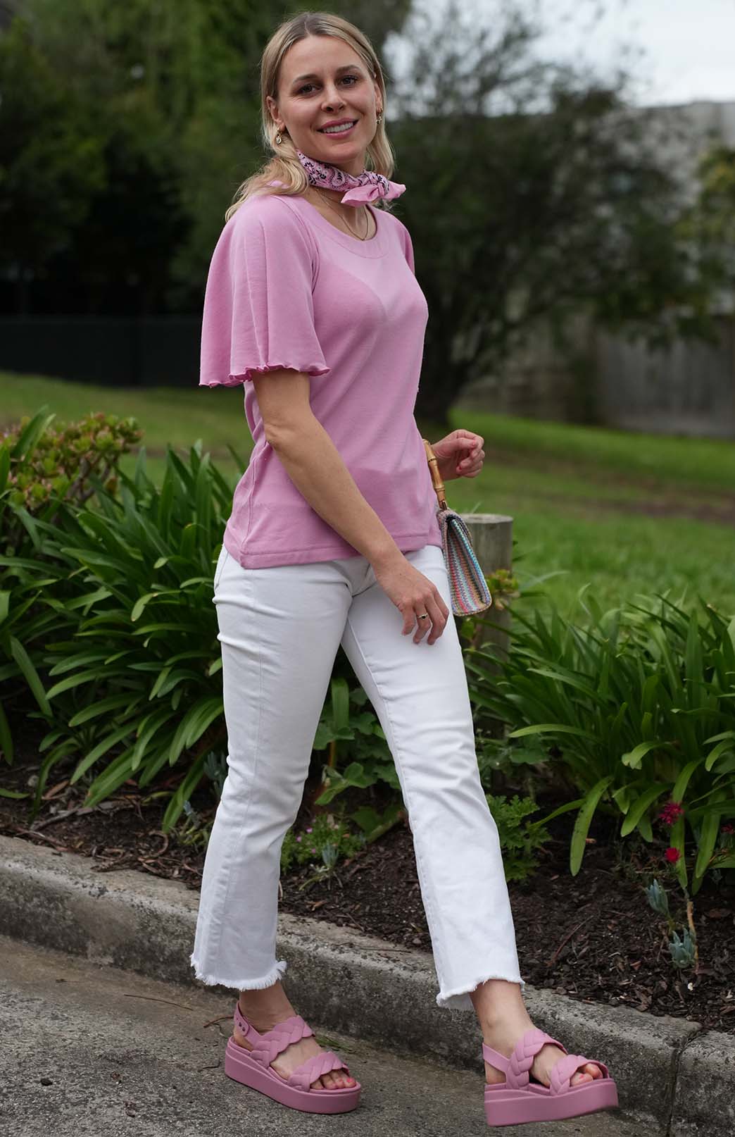 Crocus Pink Women's Cape Sleeve Merino Wool T-Shirt