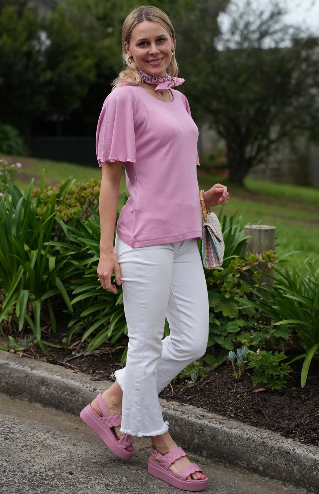 Crocus Pink Women's Cape Sleeve Merino Wool T-Shirt