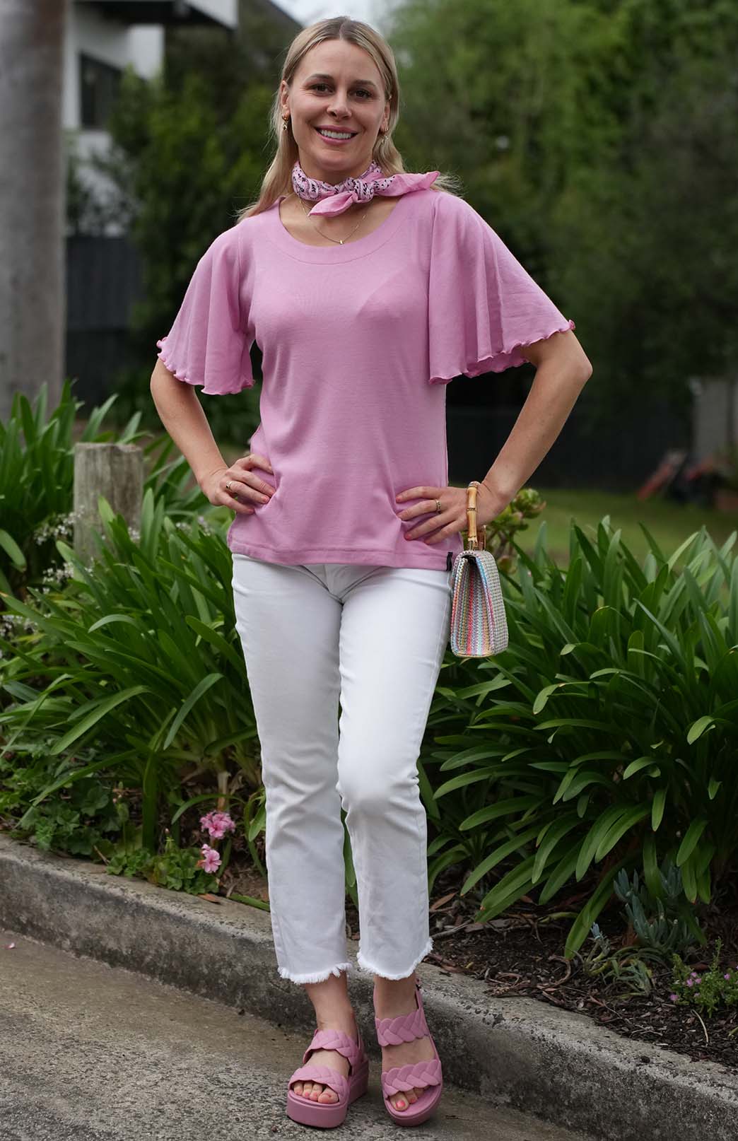 Crocus Pink Women's Cape Sleeve Merino Wool T-Shirt