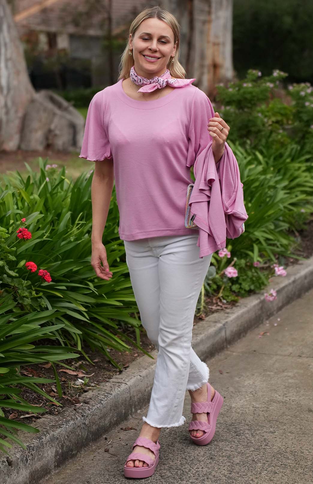 Crocus Pink Women's Cape Sleeve Merino Wool T-Shirt