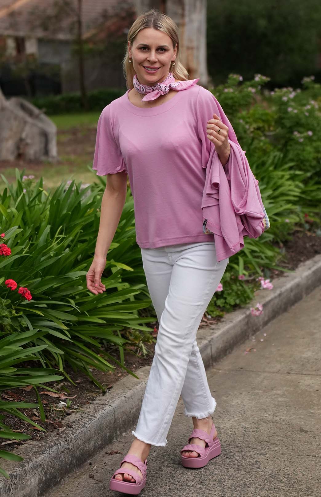 Crocus Pink Women's Cape Sleeve Merino Wool T-Shirt