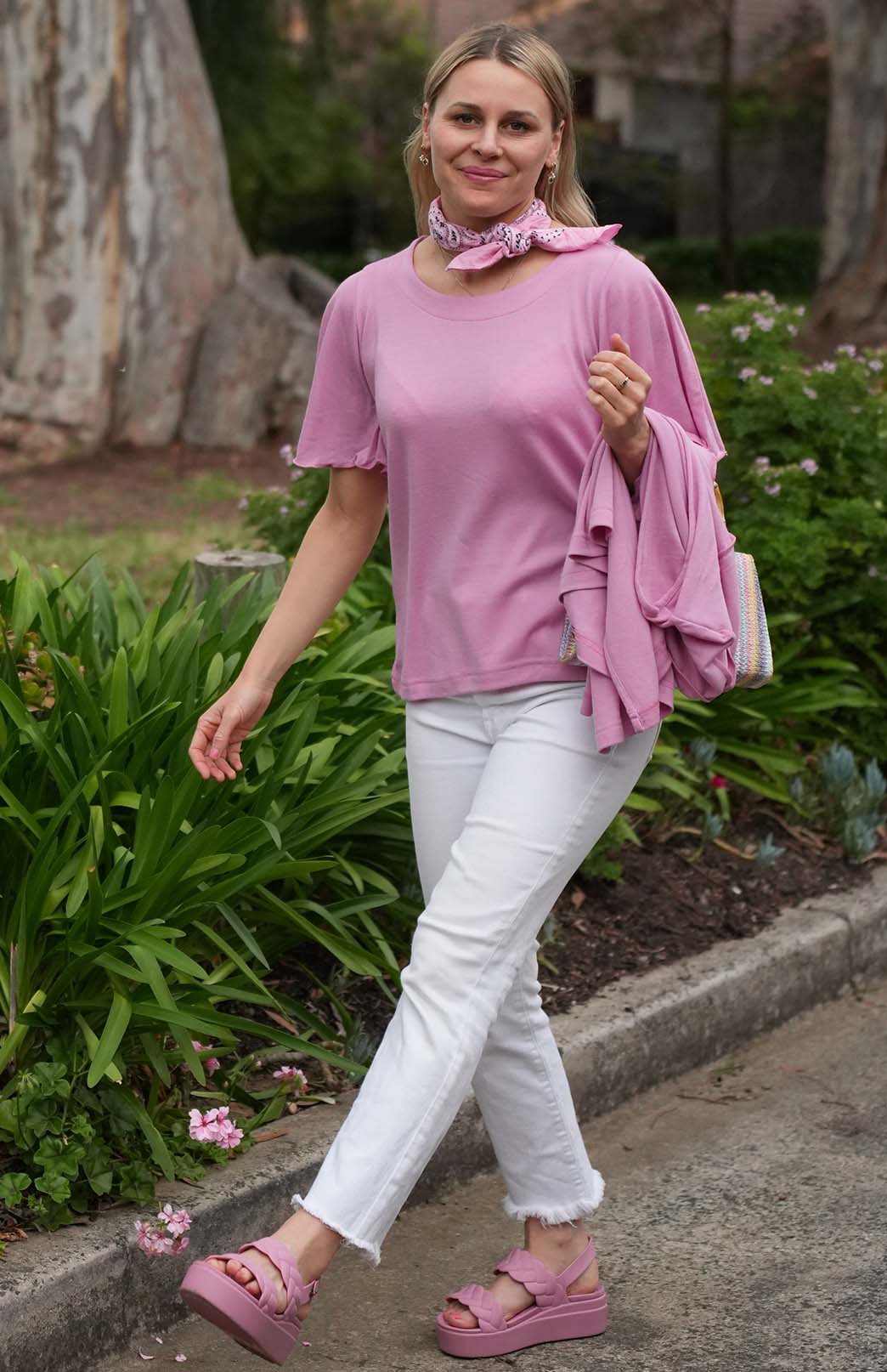 Crocus Pink Women's Cape Sleeve Merino Wool T-Shirt