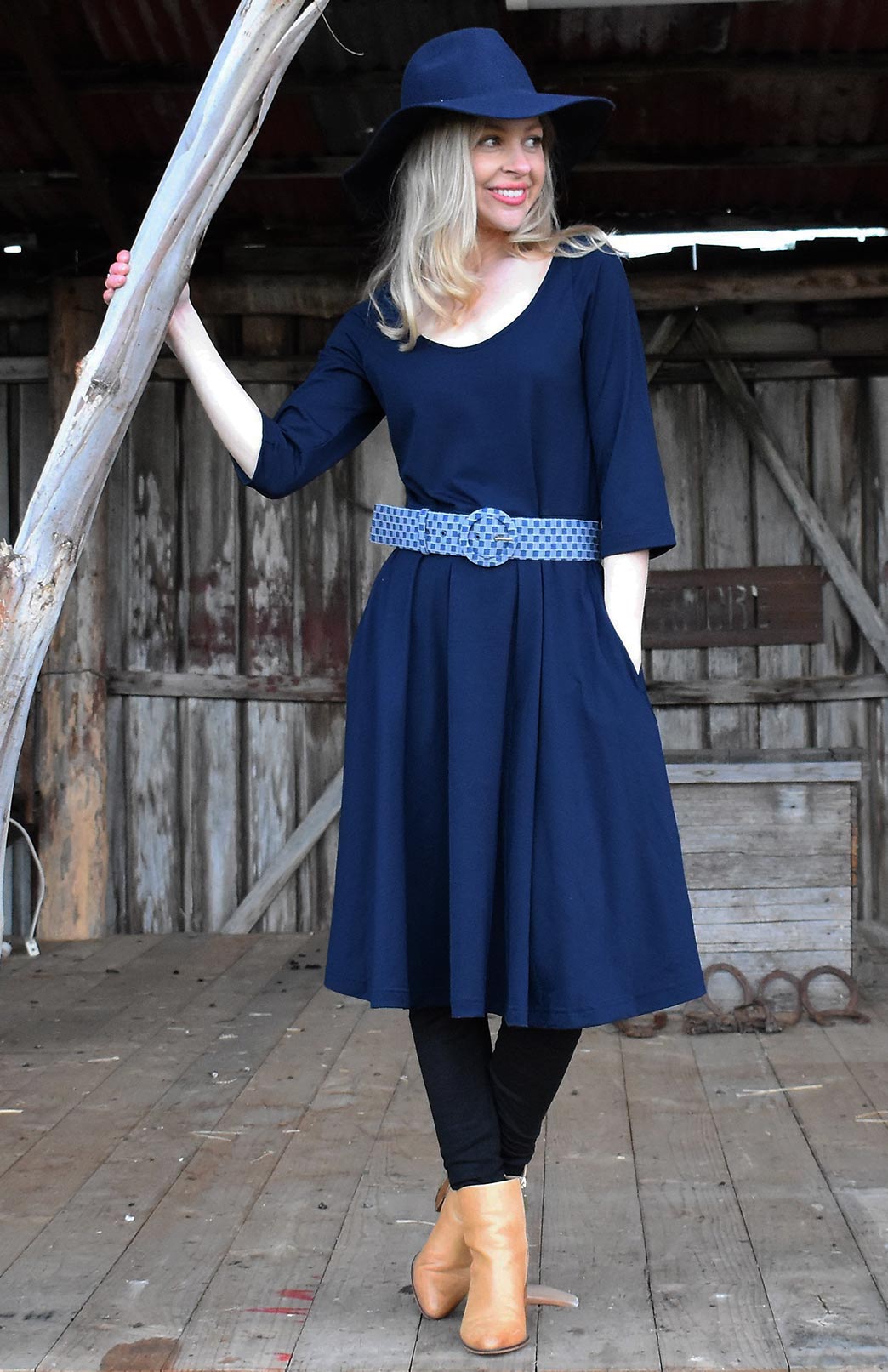 Blue Check Merino Wool Belt with buckle