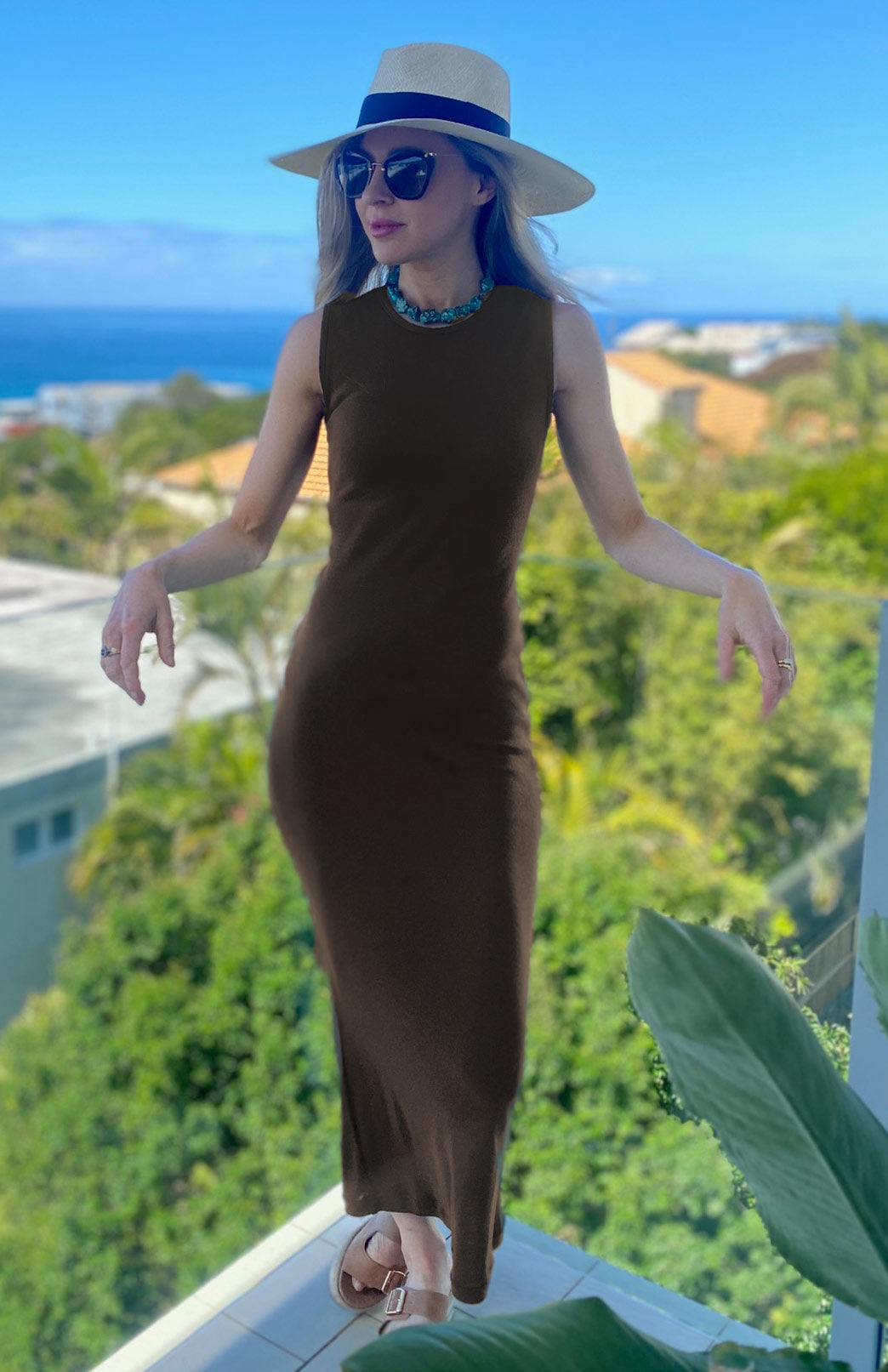 Chocolate Women's Merino Wool Tank Midi Dress