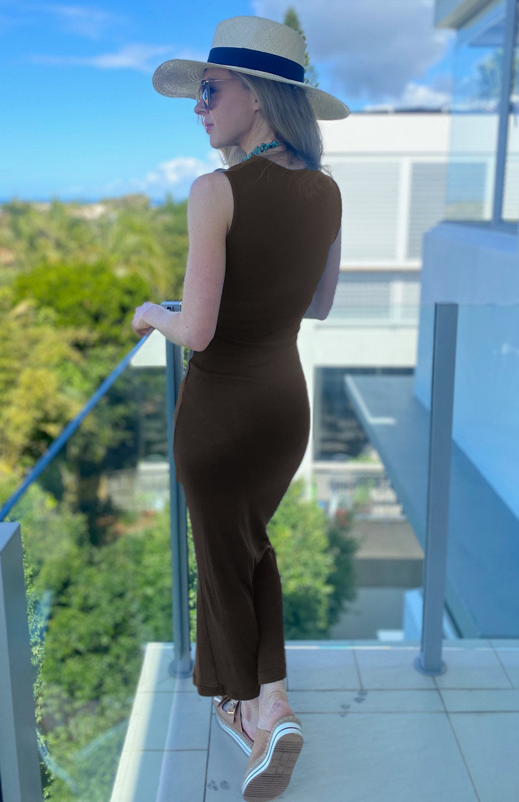 Chocolate Women's Merino Wool Tank Midi Dress