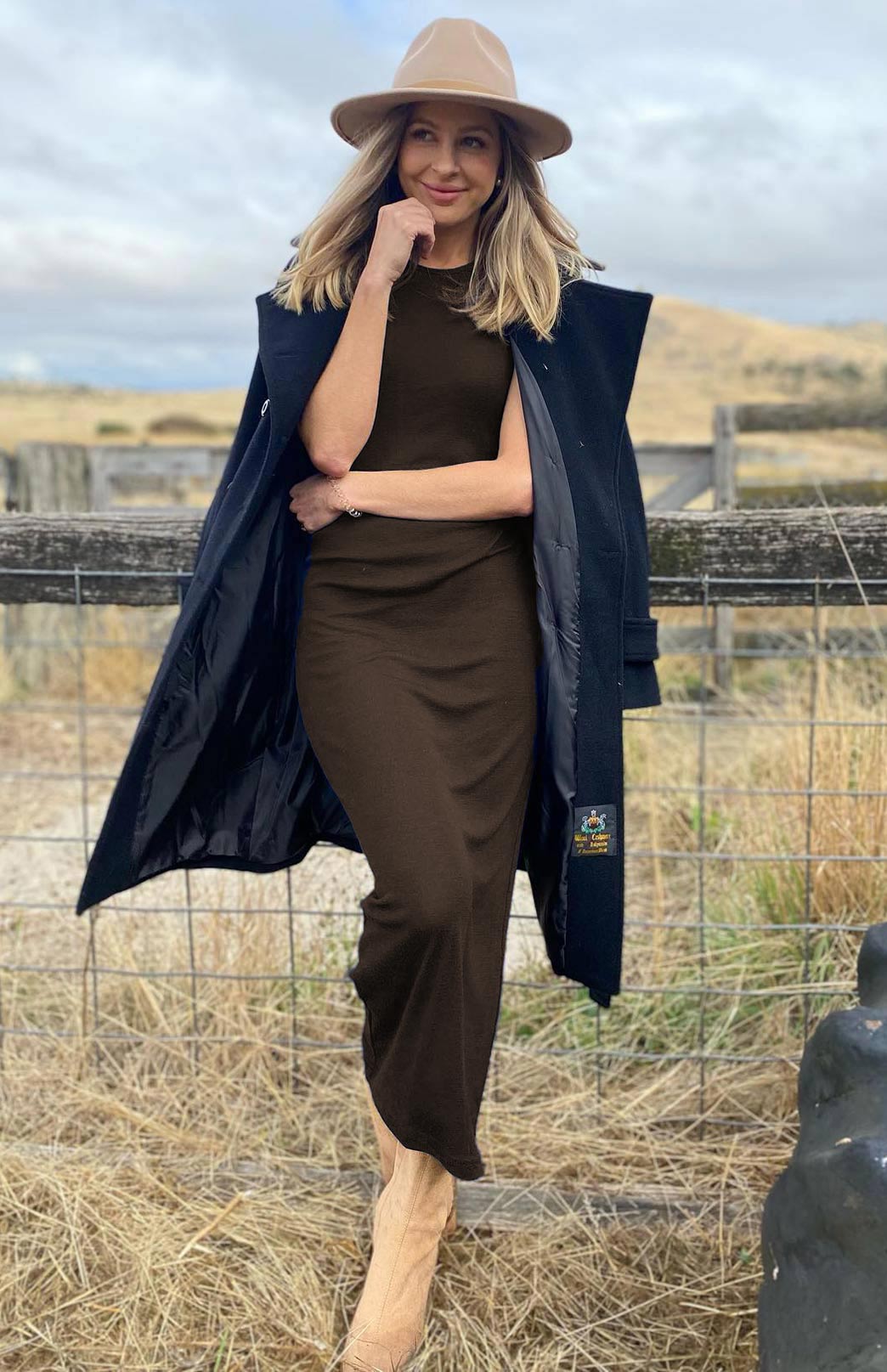 Chocolate Women's Merino Wool Tank Midi Dress