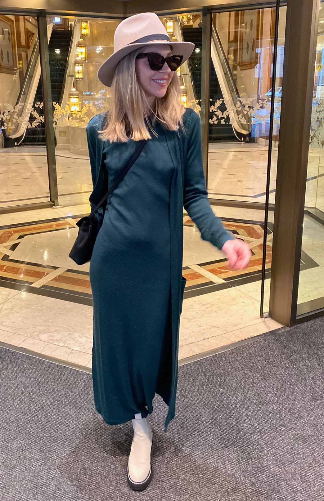 Deep Sea Green Women's Merino Wool Tank Midi Dress