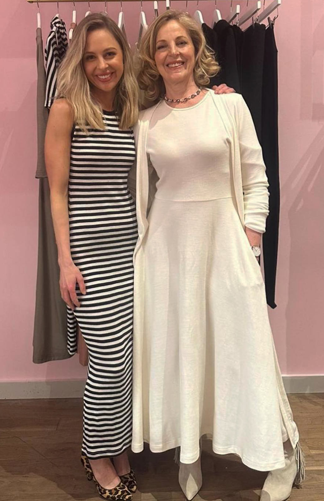 Navy Blue and Ivory Stripe Women's Merino Wool Tank Midi Dress