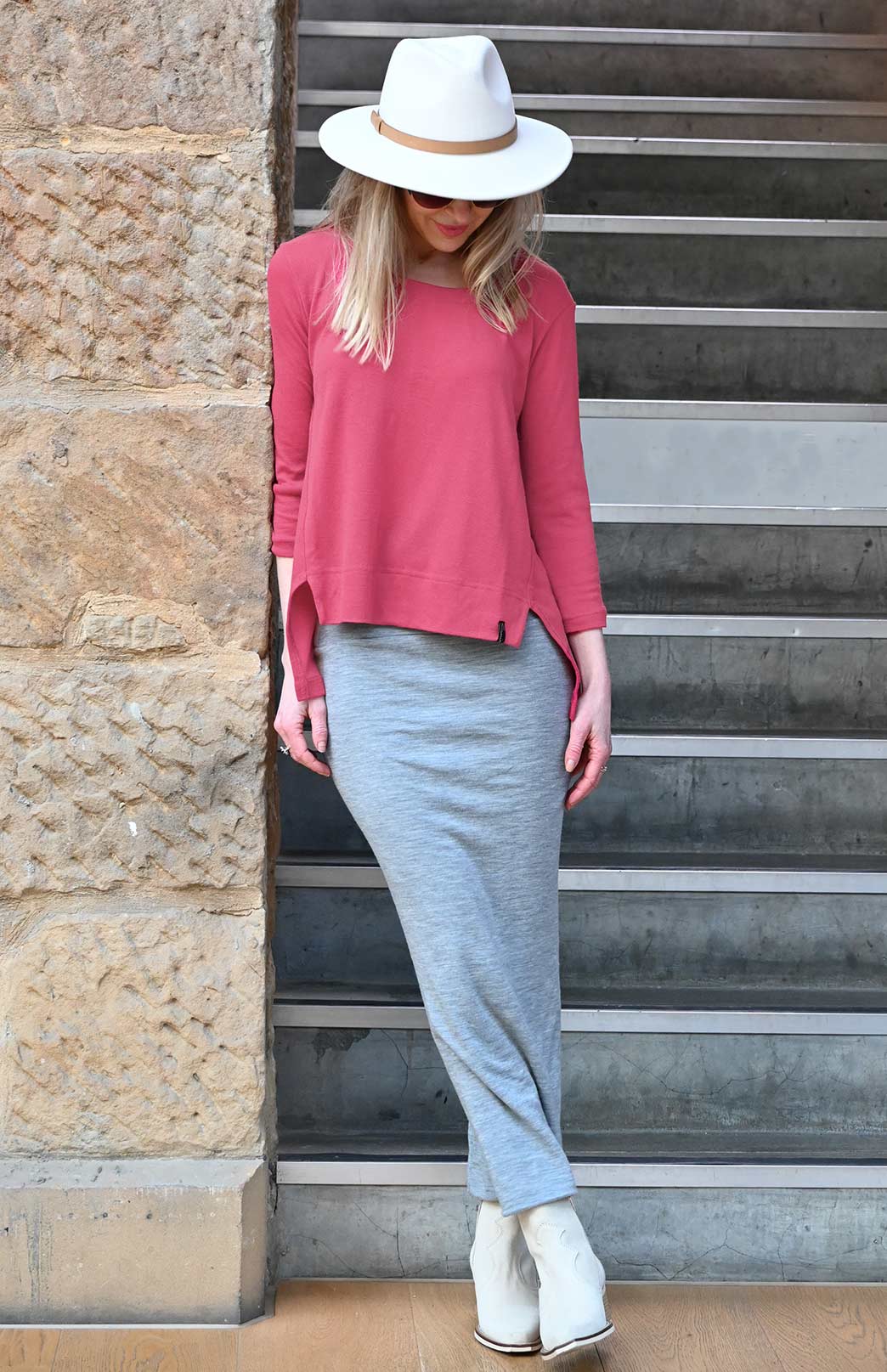 Light Grey Marl Women's Merino Wool Long Tube Skirt