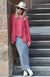 Raspberry Pink Women&#39;s Merino Wool High-Low Top with 3/4 Sleeves
