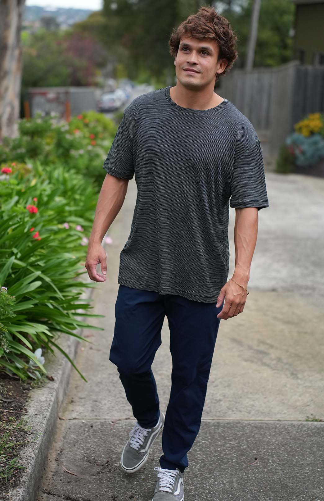 Black Pinstripe Men's "Big &amp; Tall" Loose Fit Crew Neck T-Shirt (Fits 2XL-5XL)