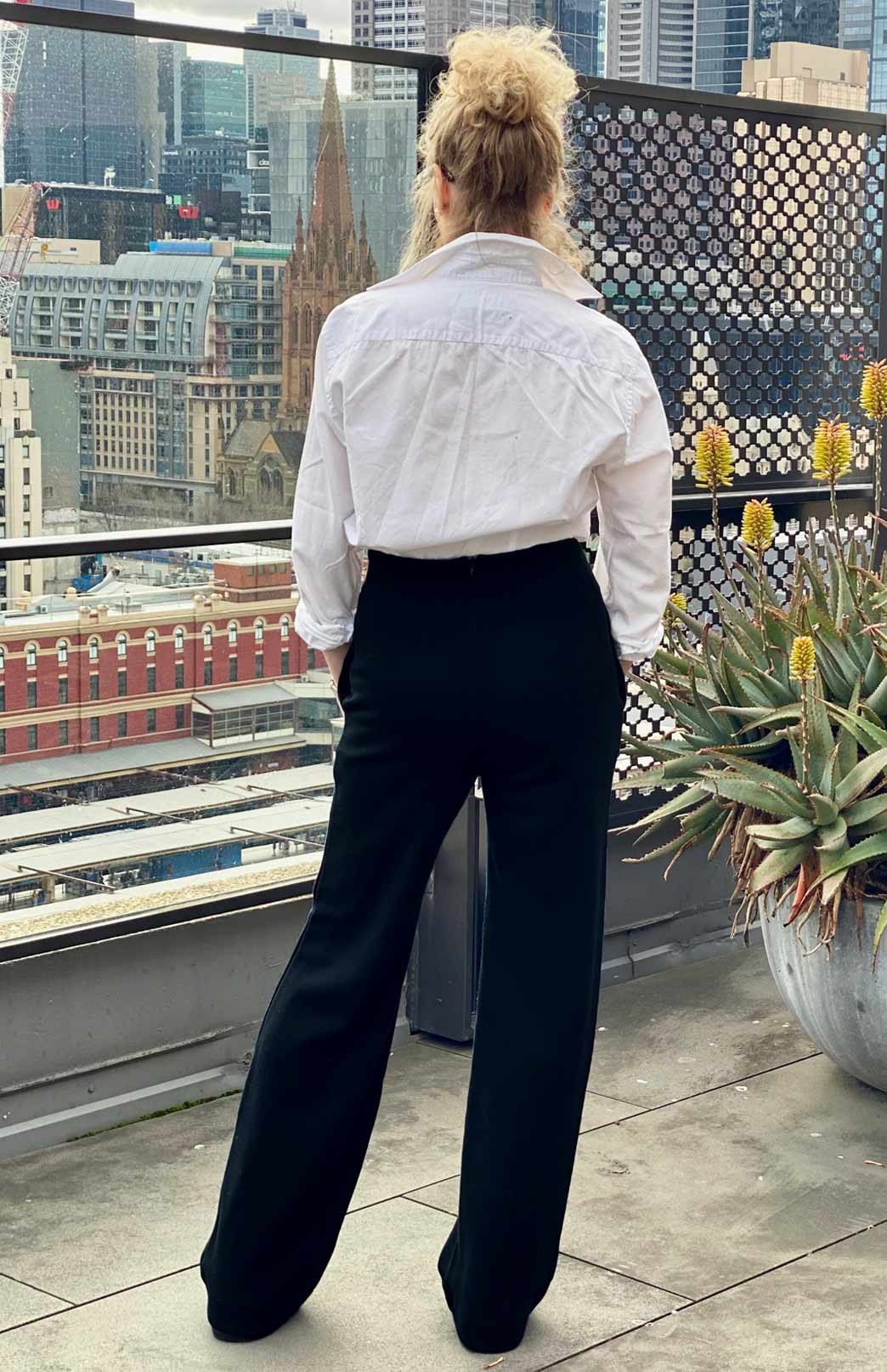 Black Women's Merino Wool Wide Leg Ponte Pants