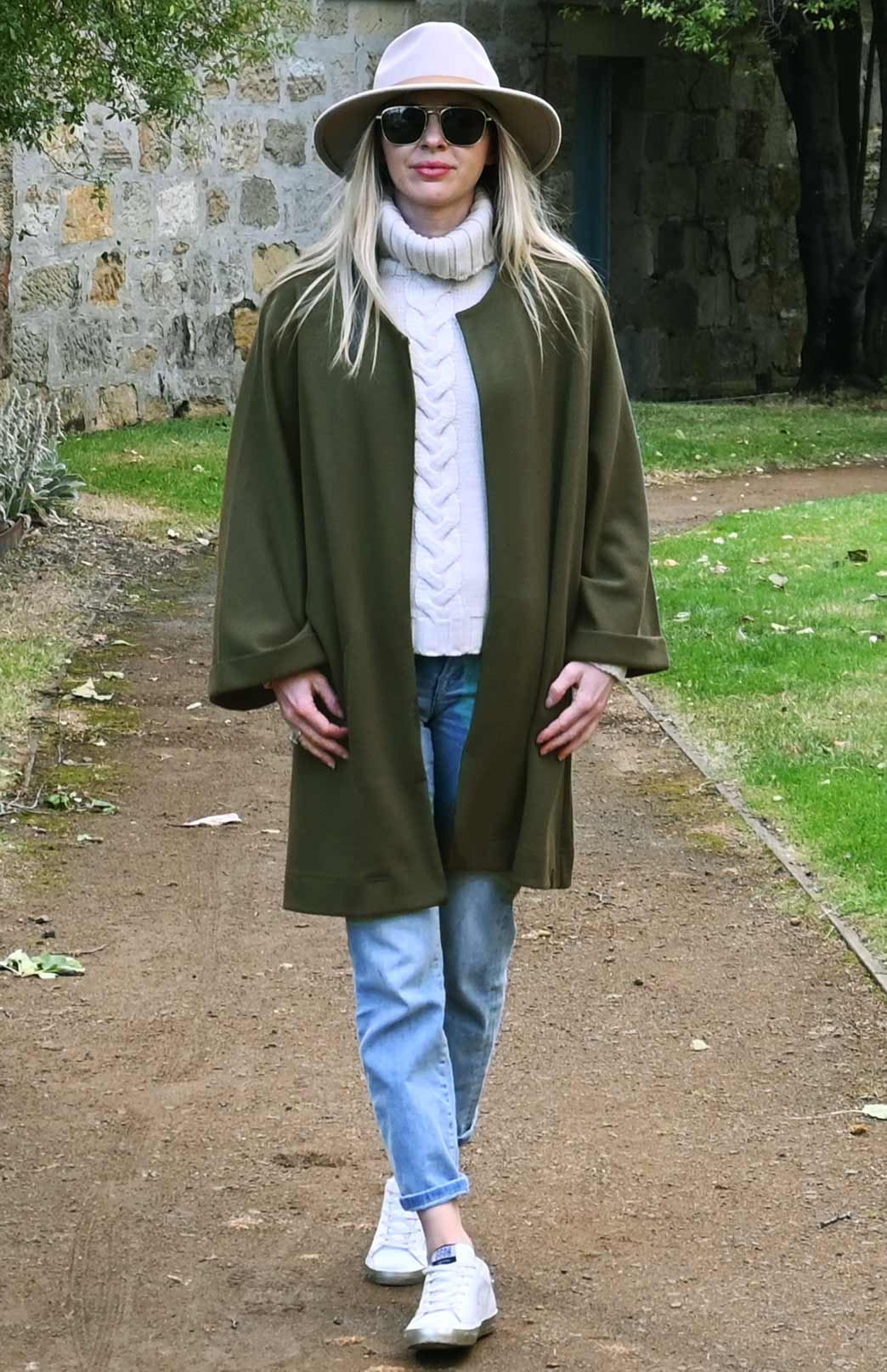 Olive Green Women's Kimono Style Merino Wool Coat