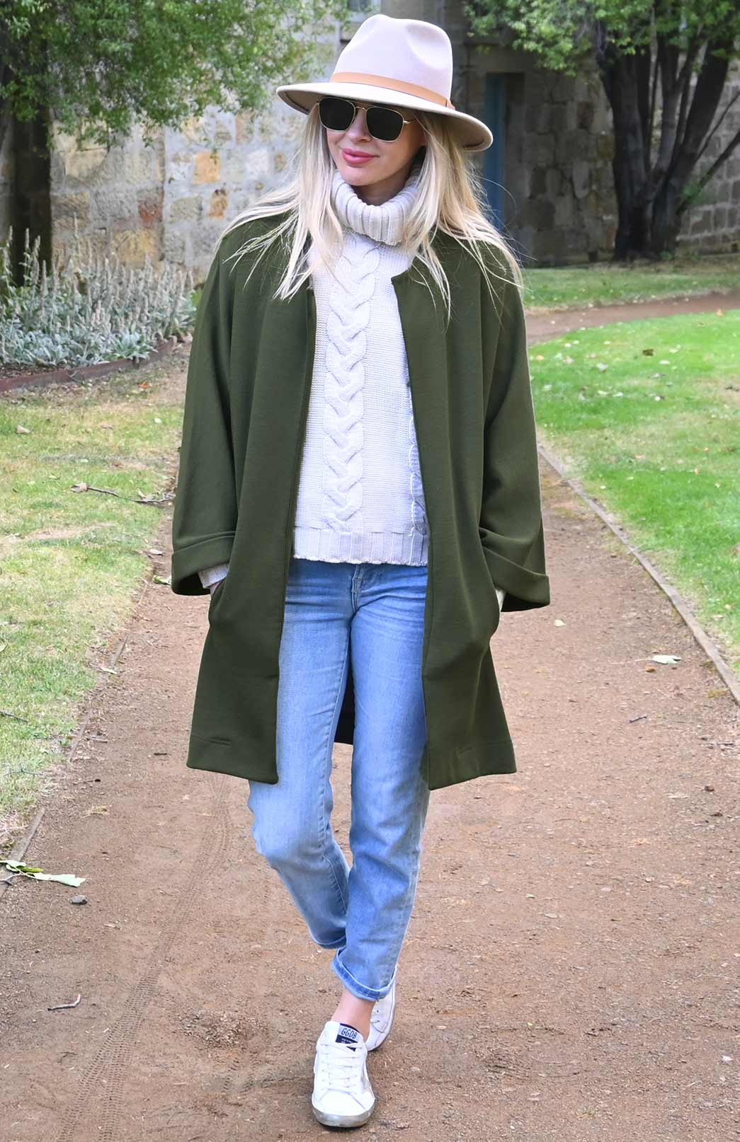 Olive Green Women's Kimono Style Merino Wool Coat