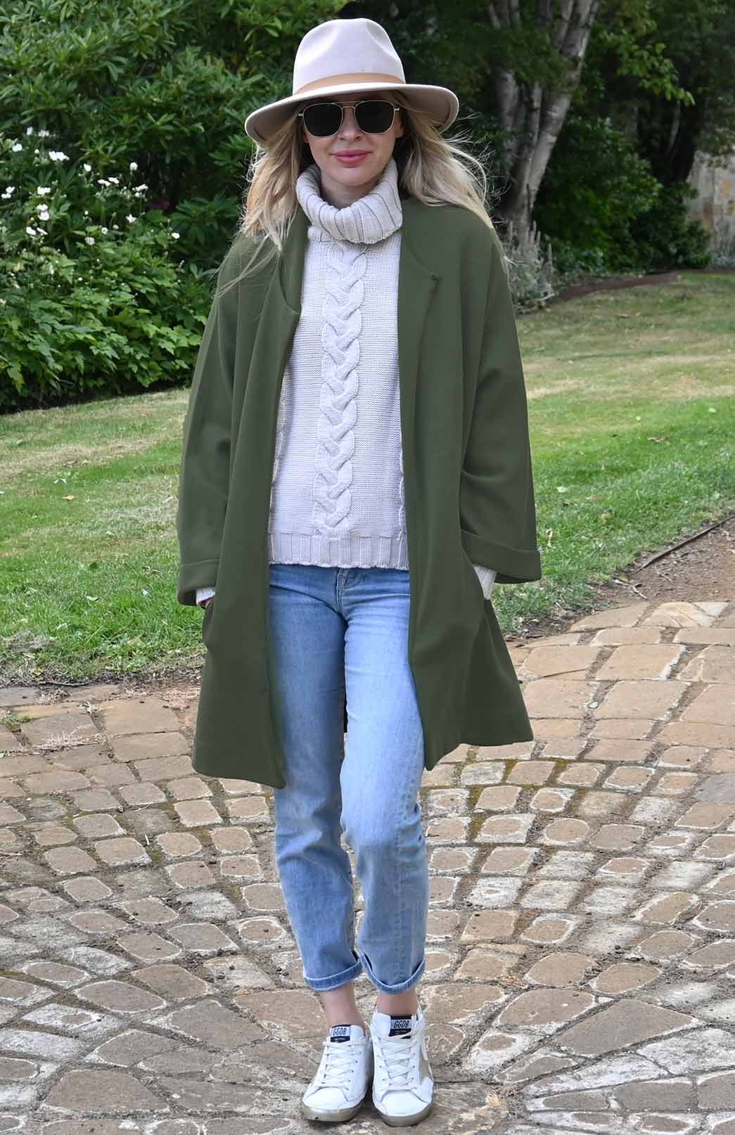 Olive Green Women's Kimono Style Merino Wool Coat