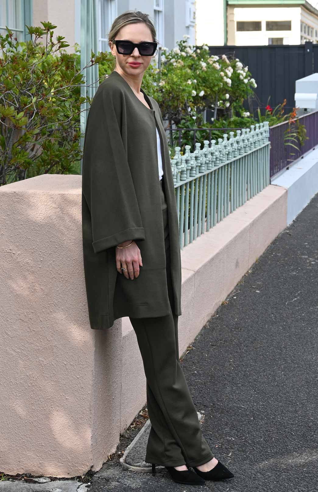 Olive Green Women's Kimono Style Merino Wool Coat