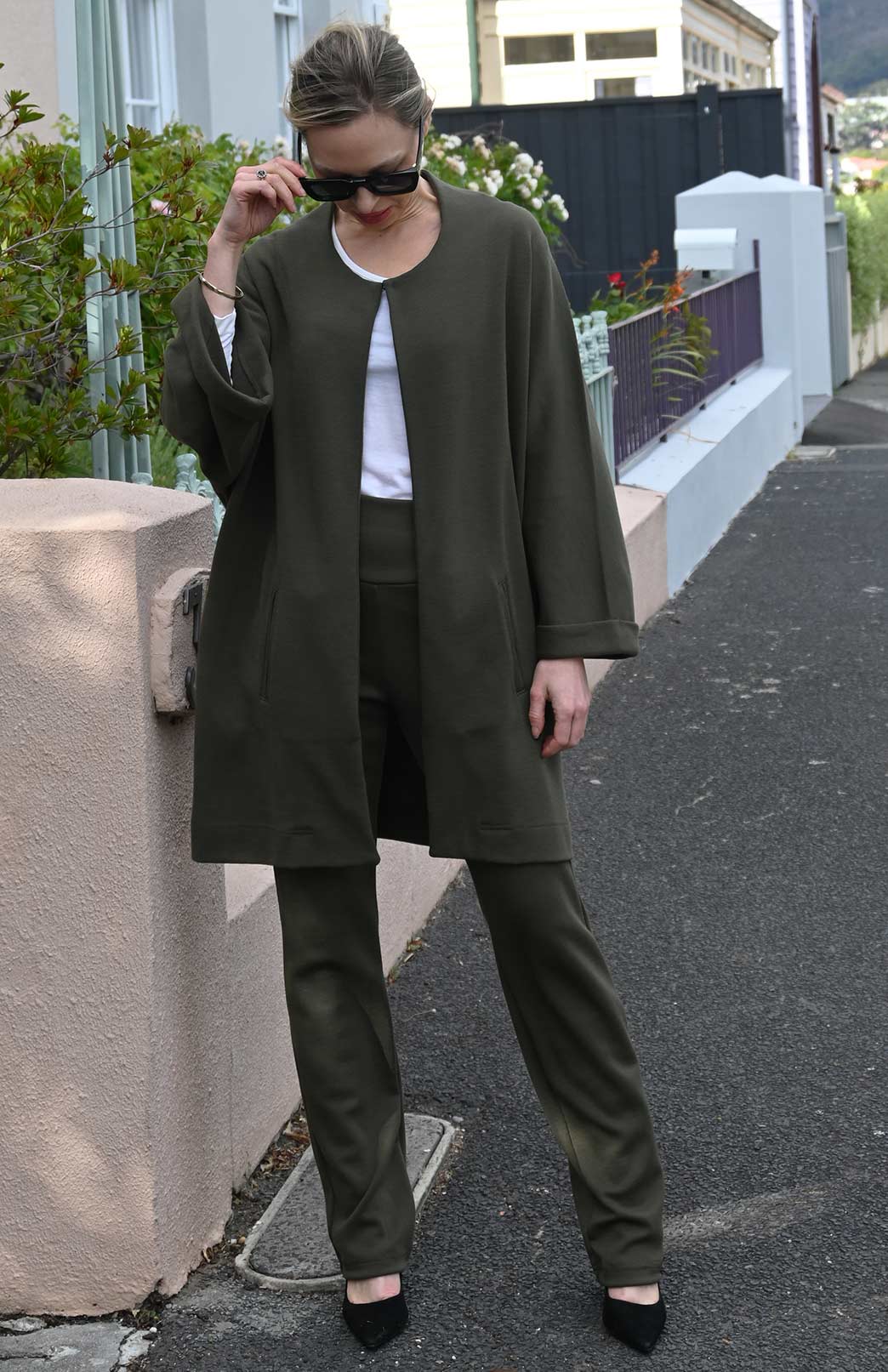 Olive Green Women's Kimono Style Merino Wool Coat