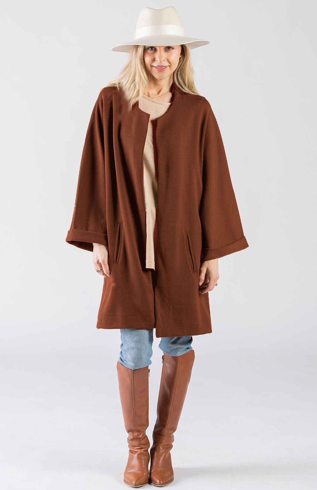 Shiraz Red Women's Kimono Style Merino Wool Coat