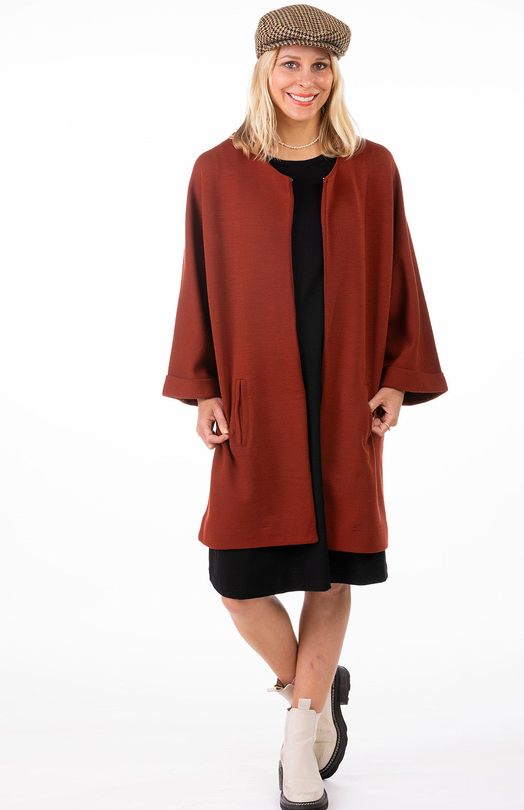 Shiraz Red Women's Kimono Style Merino Wool Coat
