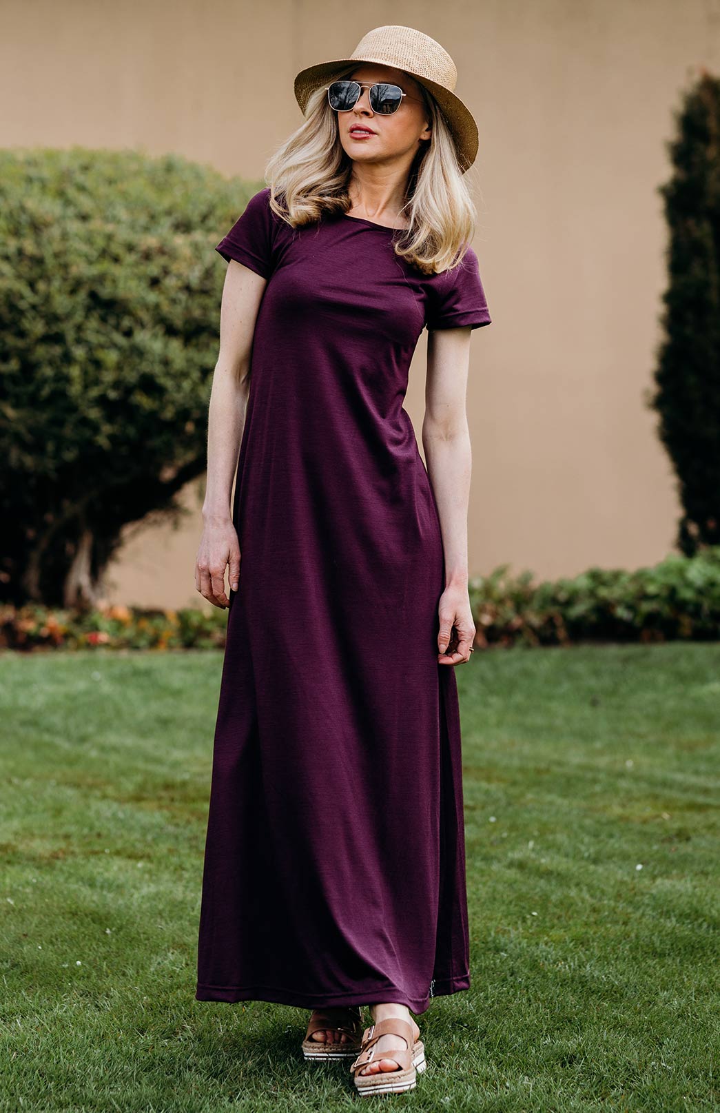 Aubergine Purple Women's Merino Wool Maxi Dress with Side Split