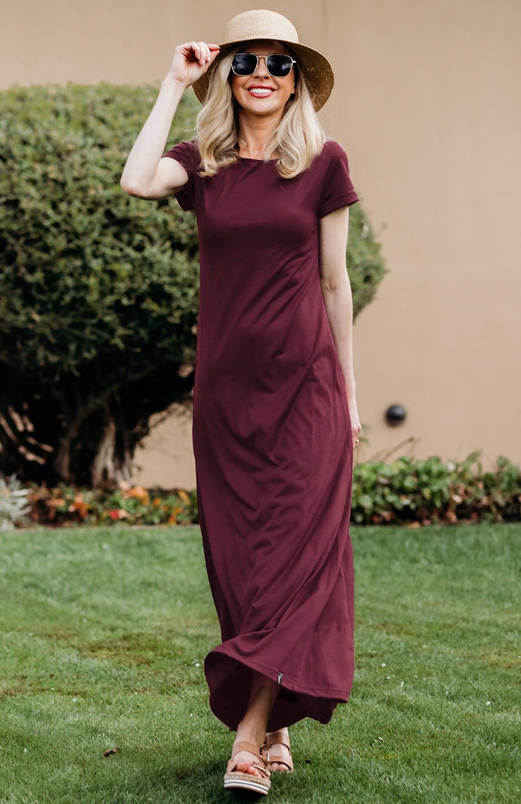 Burgundy Red Women's Merino Wool Maxi Dress with Side Split