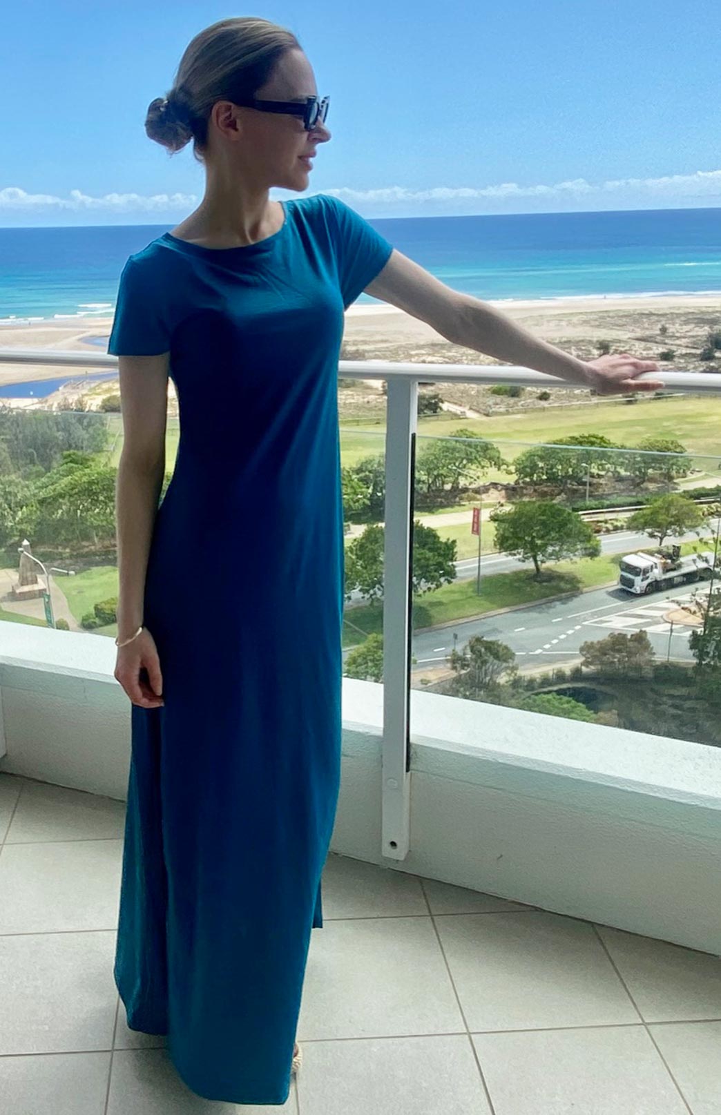 Teal Women's Merino Wool Maxi Dress with Side Split