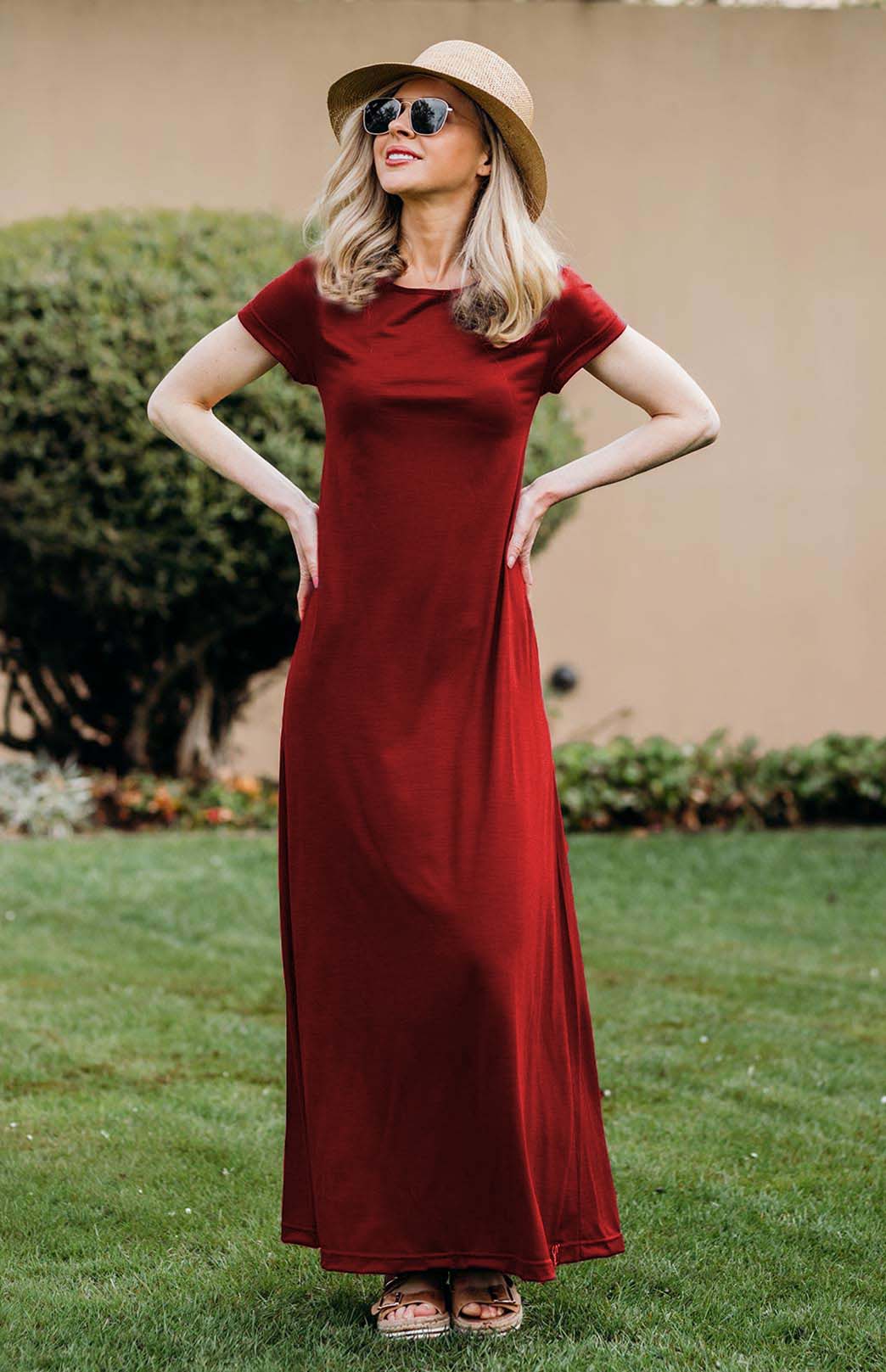 Chilli Red Women's Merino Wool Maxi Dress with Side Split