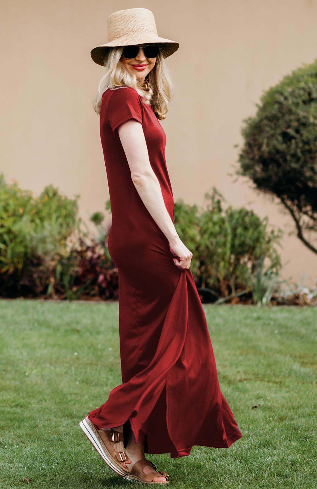 Chilli Red Women's Merino Wool Maxi Dress with Side Split
