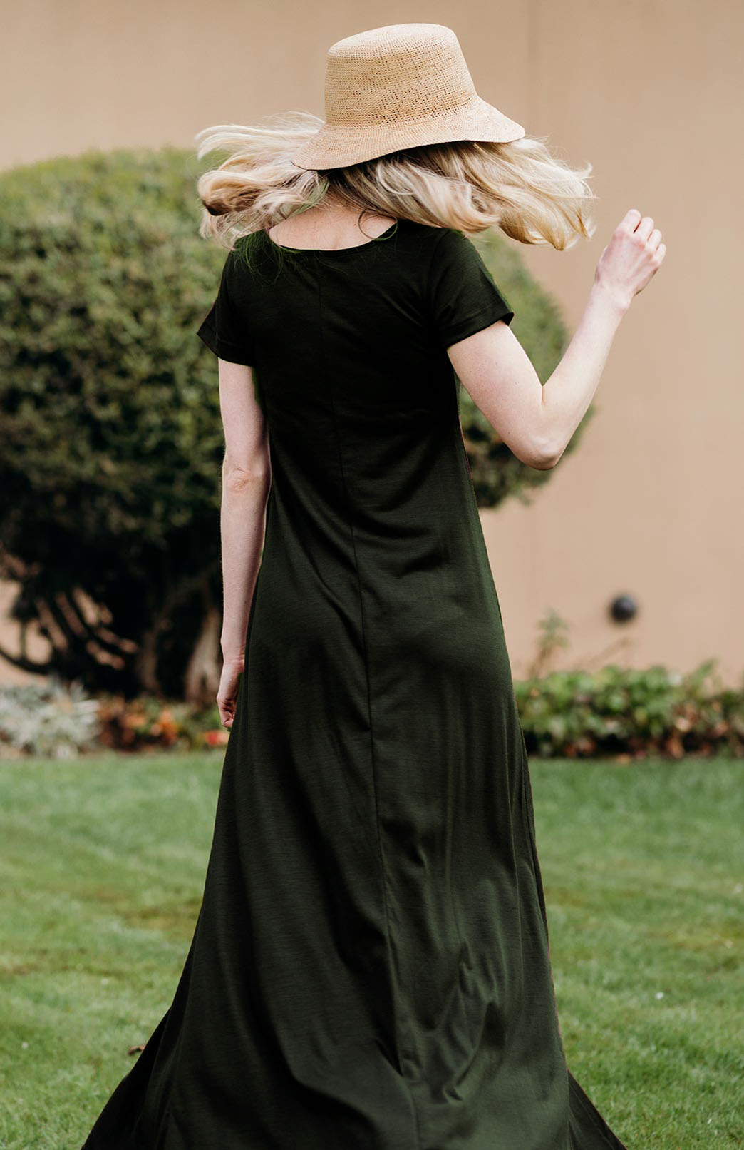 Kale Green Women's Merino Wool Maxi Dress with Side Split