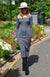 Black Pinstripe Women&#39;s Merino Wool Midi Length Dress with Long Sleeves
