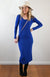 Sapphire Blue Women&#39;s Merino Wool Midi Length Dress with Long Sleeves
