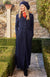 Navy Blue Women&#39;s Long Sleeve Merino Wool Maxi Shirt Dress
