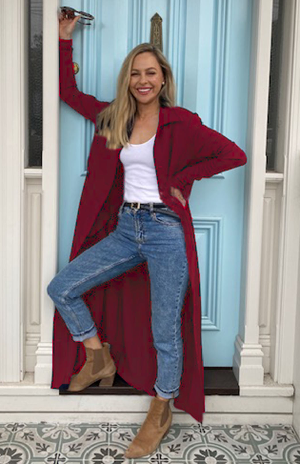 Chilli Red Women's Long Sleeve Merino Wool Maxi Shirt Dress