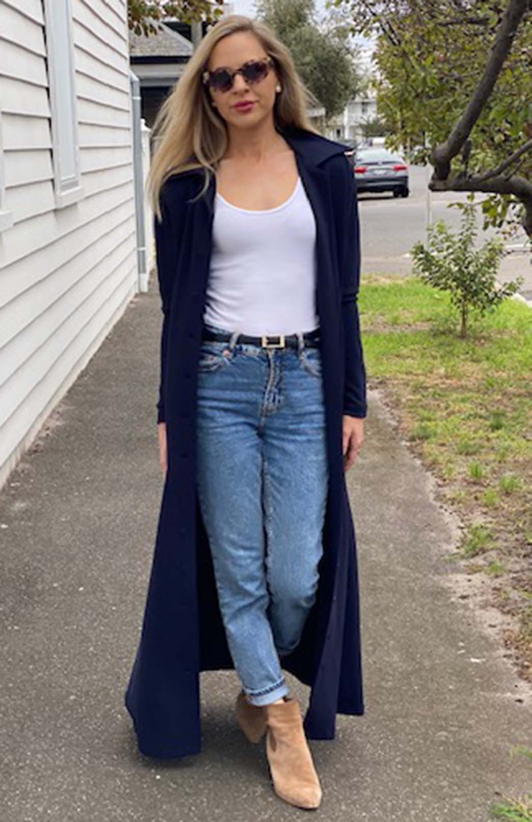 Navy Blue Women's Long Sleeve Merino Wool Maxi Shirt Dress