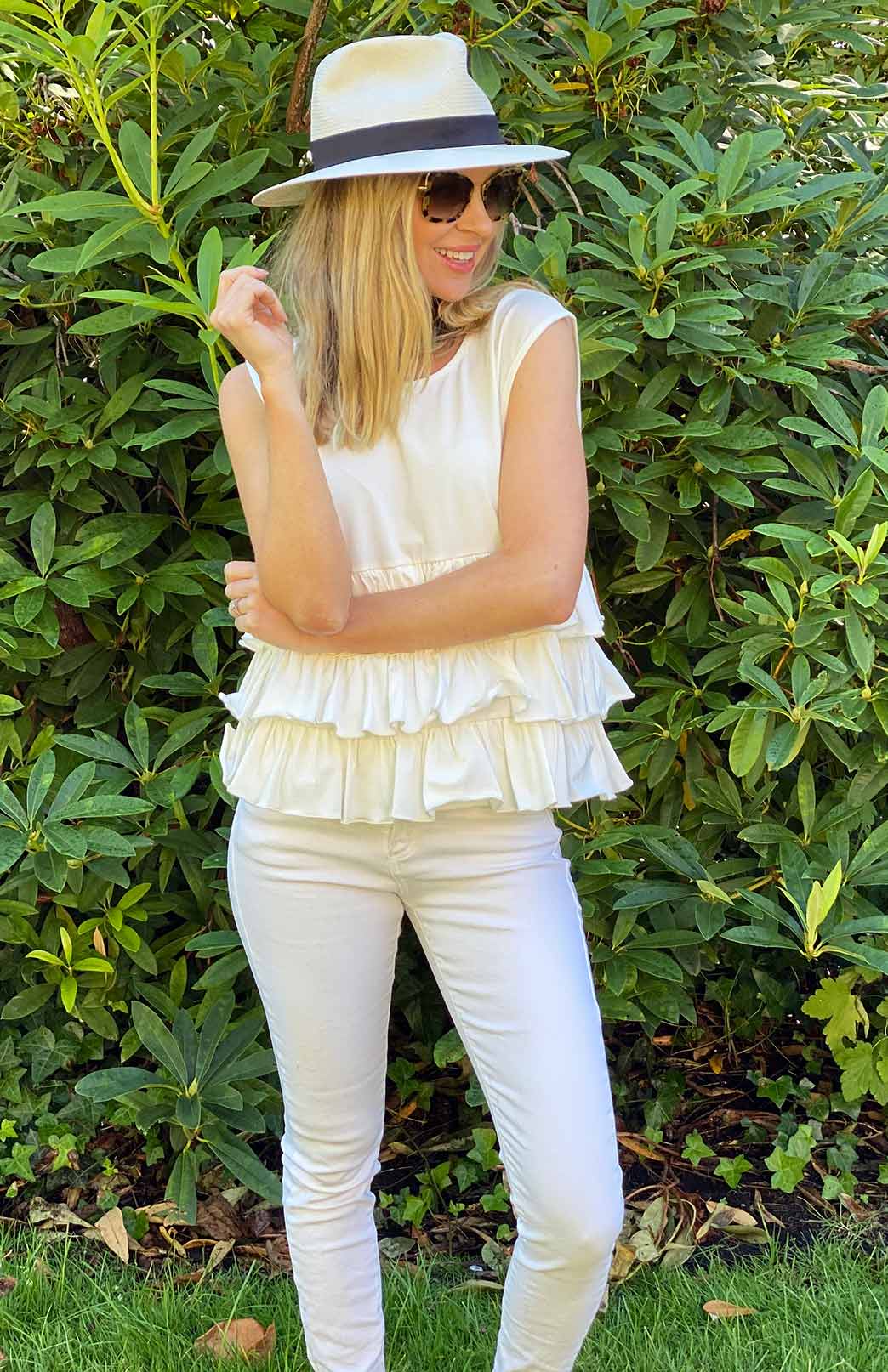 Ivory Women's Organic Cotton Ruffled Sleeveless Top