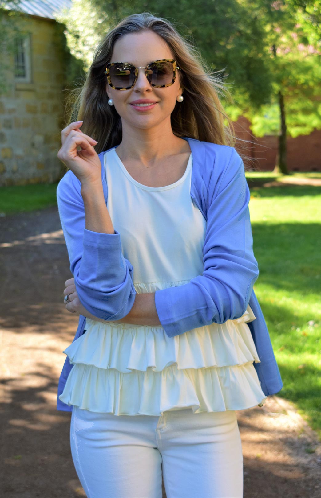 Ivory Women's Organic Cotton Ruffled Sleeveless Top