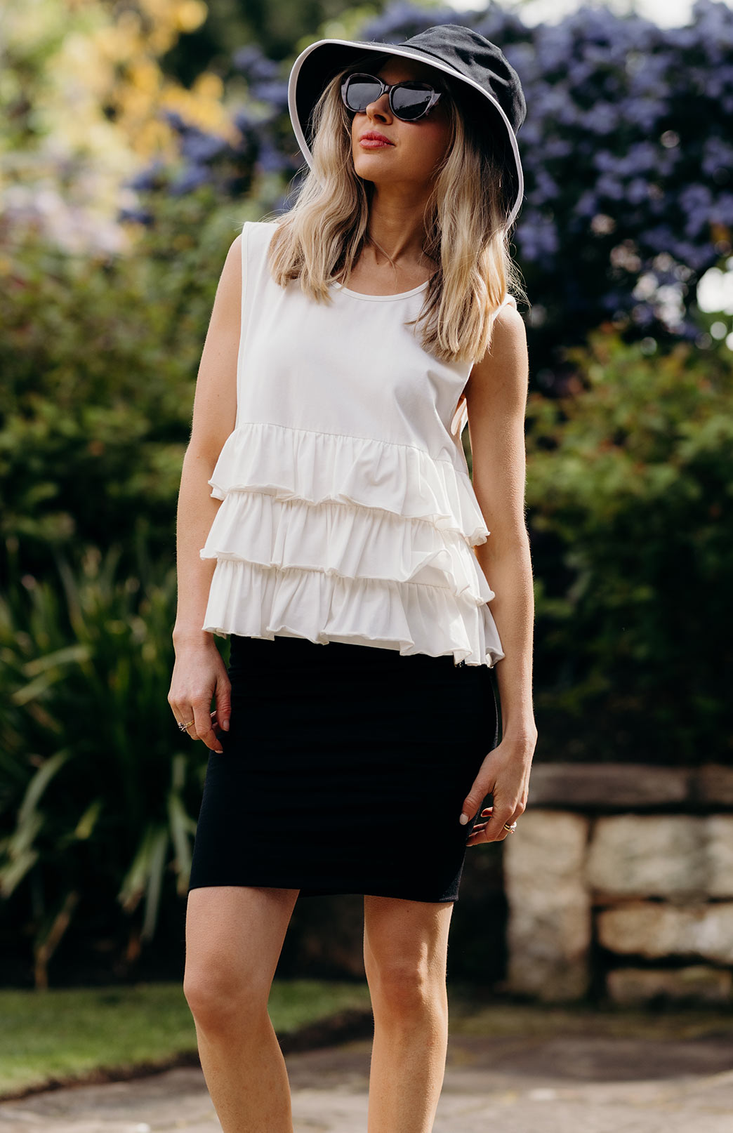 Ivory Women's Organic Cotton Ruffled Sleeveless Top