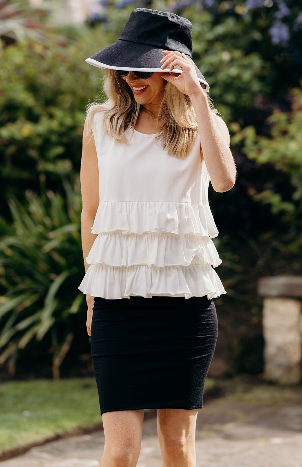 Ivory Women's Organic Cotton Ruffled Sleeveless Top