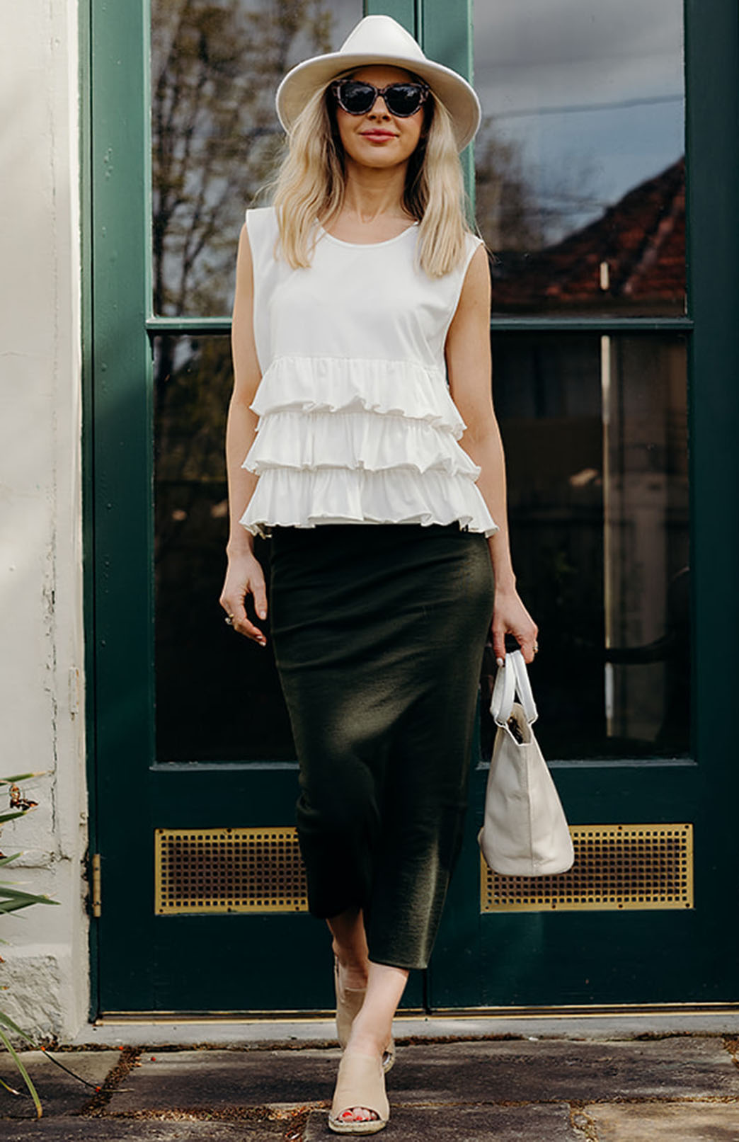 Kale Green Women's Merino Wool Long Tube Skirt