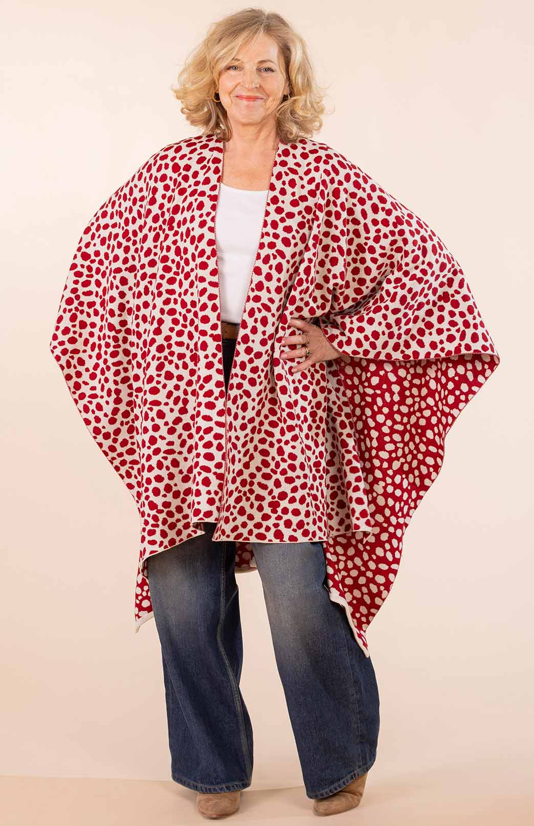 Red Leopard Spot Merino Wool Leopard Spot Reversible Double Layer Wrap