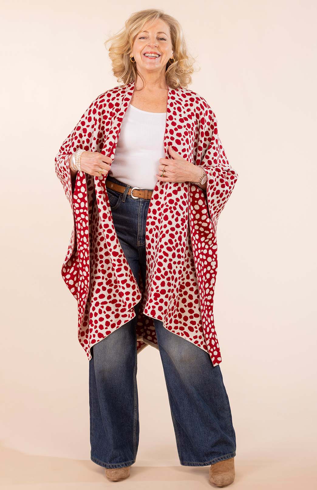 Red Leopard Spot Merino Wool Leopard Spot Reversible Double Layer Wrap
